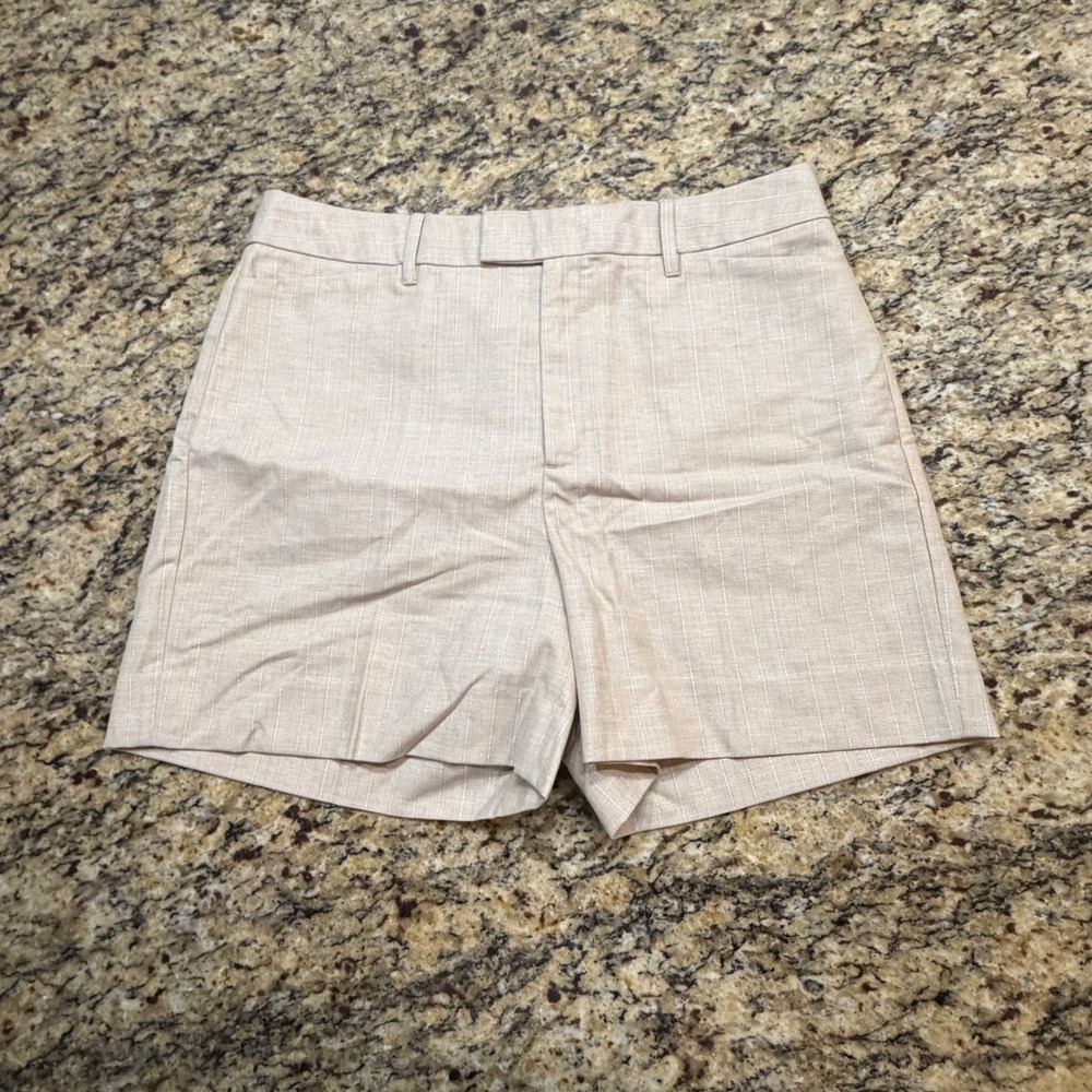 Banana Republic Tan Herringbone Pinstripe Tailored Shorts Womens 12 High Rise ws